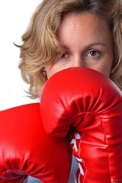 Woman with red boxing gloves.