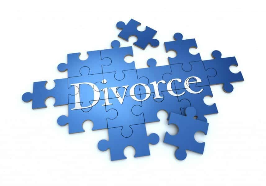 Divorce Information - Divorce Puzzle Piece Blue puzzle pieces with the word "Divorce" on them.