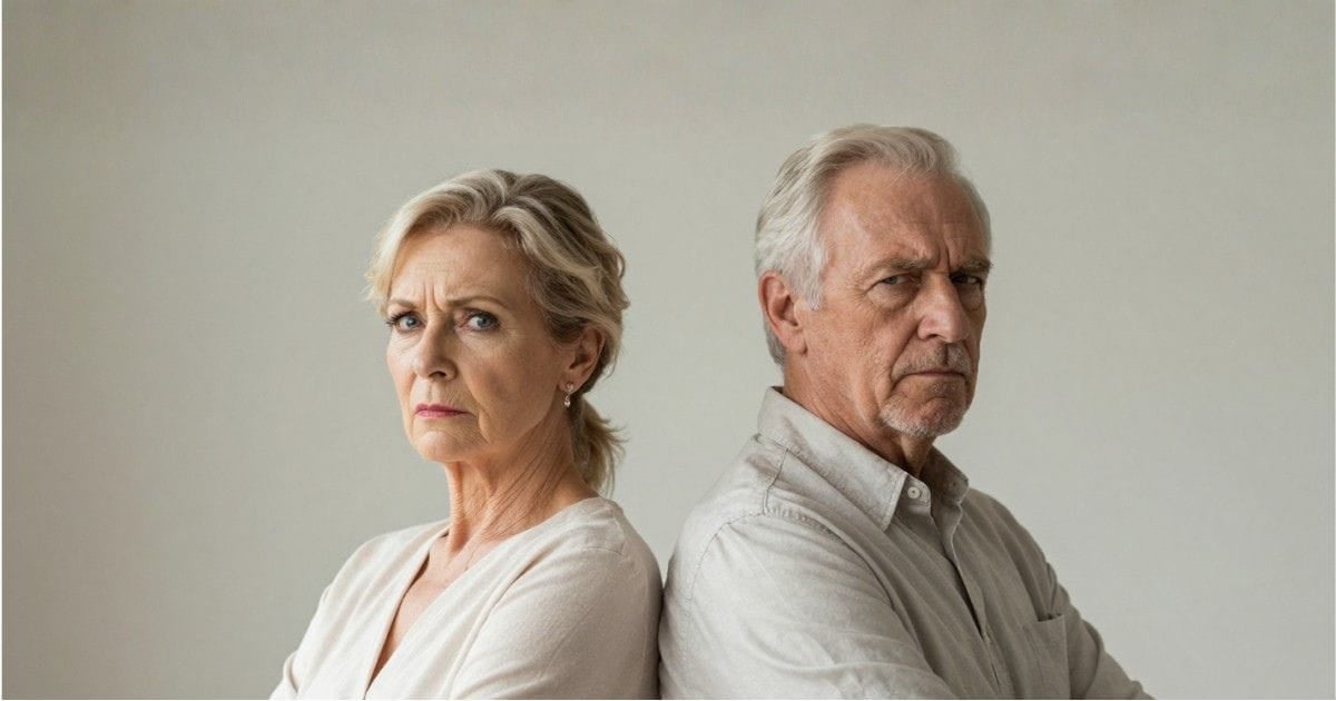 AI image of attractive, angry and frustrated senior couple back-to-back.