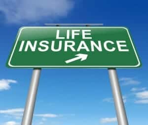 Sign with Life insurance and an arrow on it, designating life insurance and divorce.