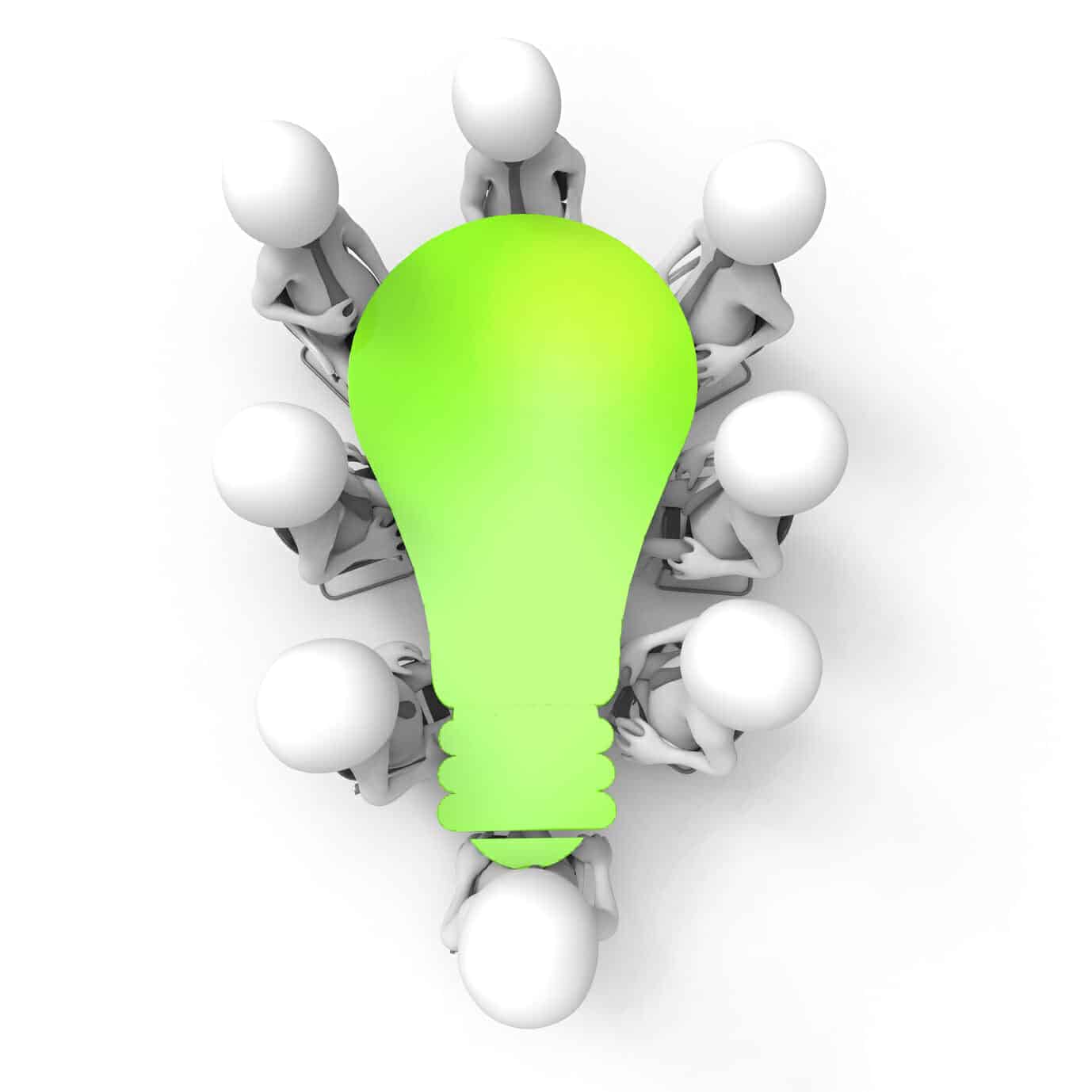 Collaborative Divorce Light bulb table with 3D figures sitting around it.