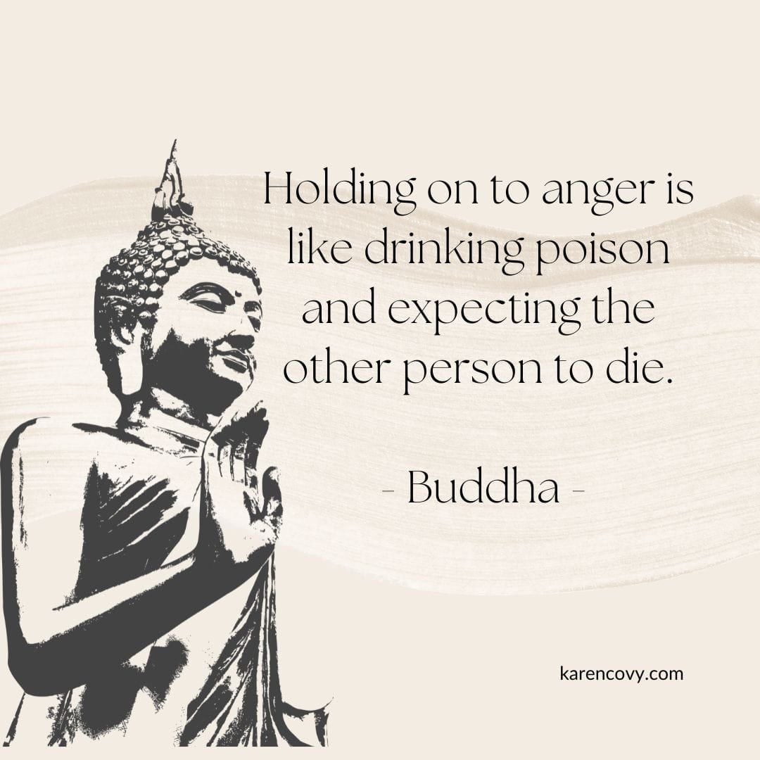 Image with the following Buddha quote: "Holding on to anger is like drinking poison and expecting the other person to die."