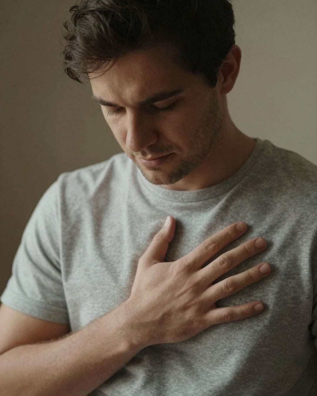 AI image of a an with his hand over his heart