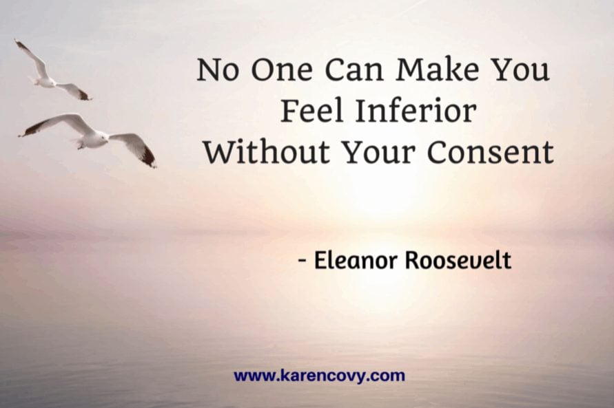 Eleanor Roosevelt Quote on a misty background with seagulls flying.