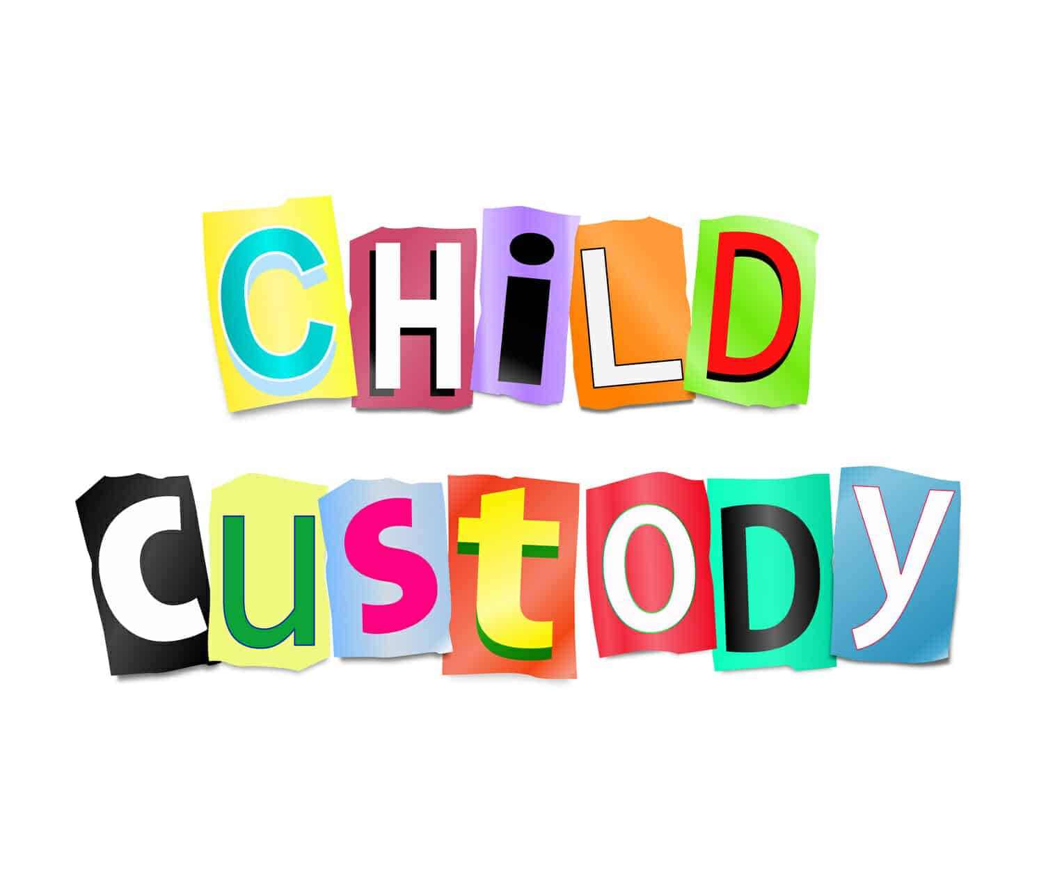 Illustration depicting a set of cut out printed letters formed to arrange the words child custody.
