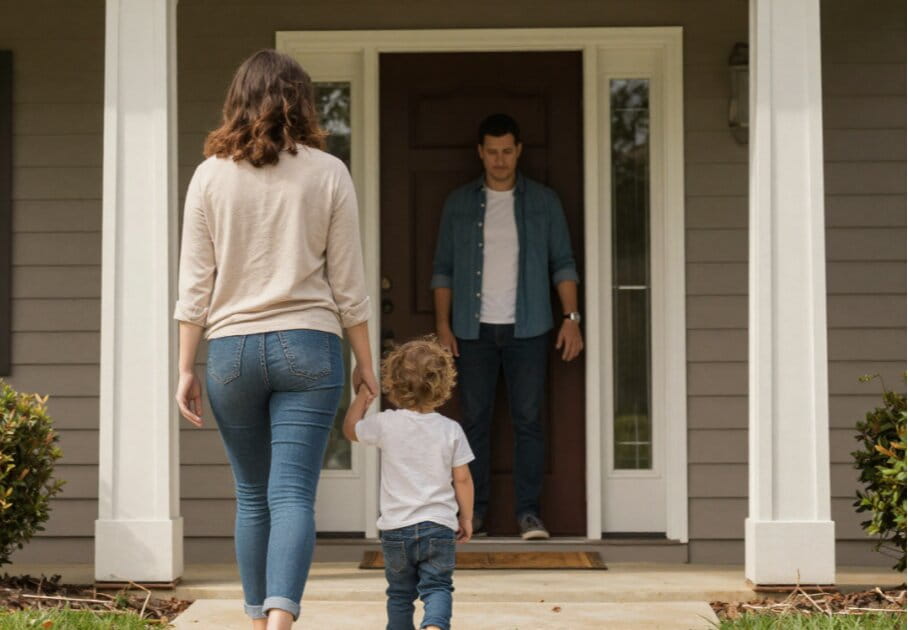 AI image of a mom taking a child to the dad's house