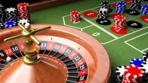 3D closeup of casino table with roulette and chips