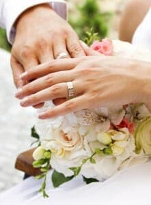 Close up of bride and groom's wedding rings