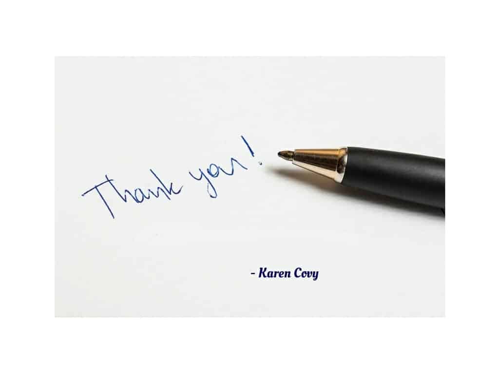 Thank you note with pen.