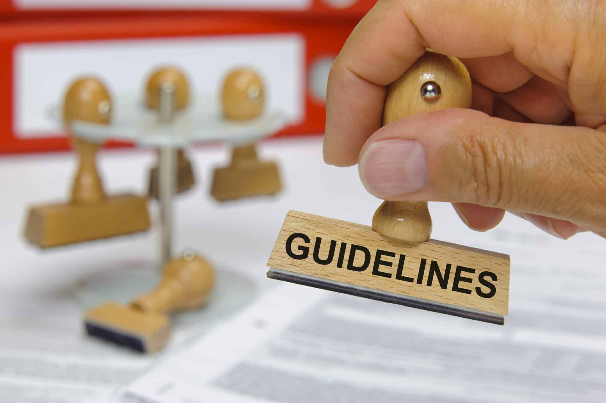 Guidelines Hand holding rubber stamp with the word "guidelines" on it