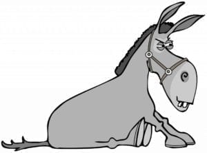 Stubborn cartoon donkey epitomizes the reluctant spouse in divorce