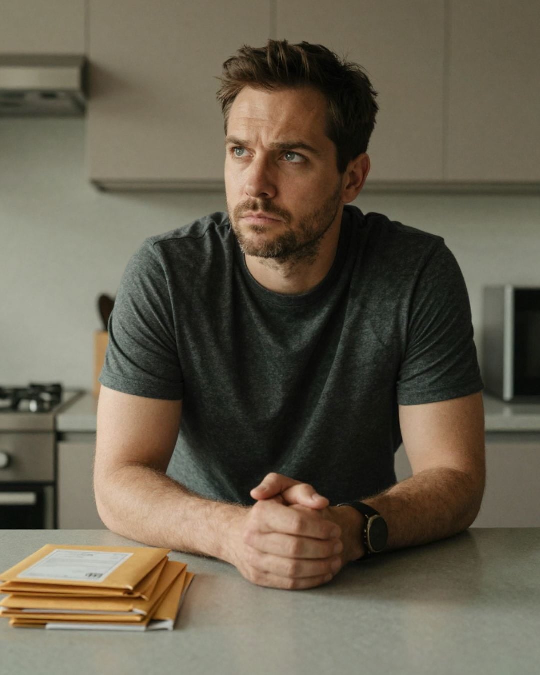 man ignoring legal documents in the mail AI image of a man on a kitchen table, stubbornly ignoring the pile of unopened mail on the table