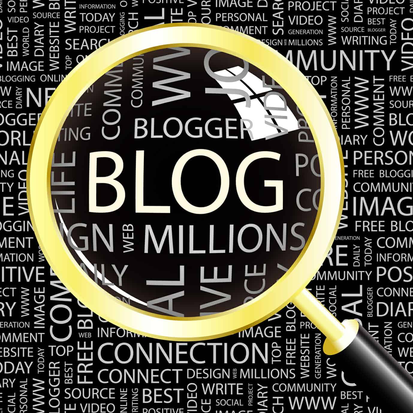 Divorce Blog: Magnifying lens over different blog terms.