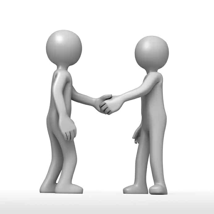 Amicable Divorce shown by two figures shaking hands