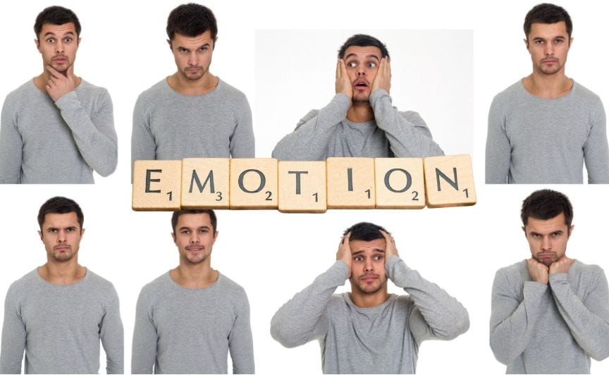 emotional man Collage of photos of a man in different facial expression, signifying different emotions