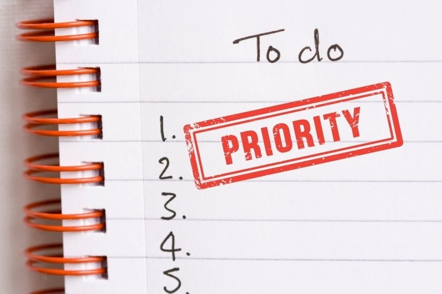 A to do list with priority marked across the topmost items