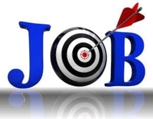 job blue word and conceptual target with arrow on white background
