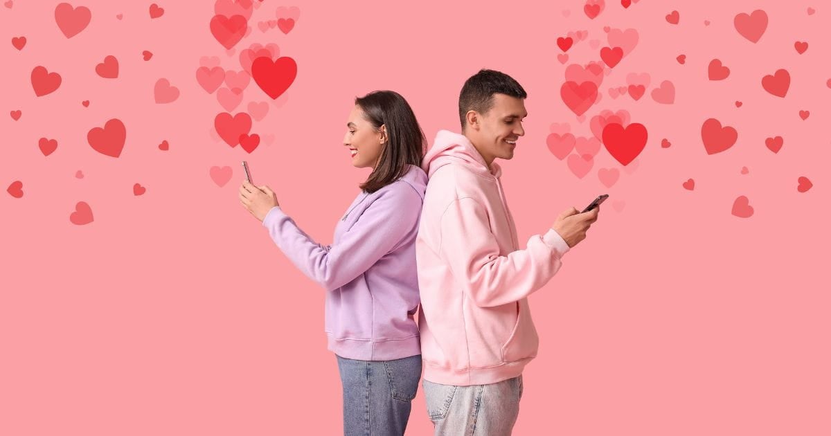 lovey dovey man and woman texting
