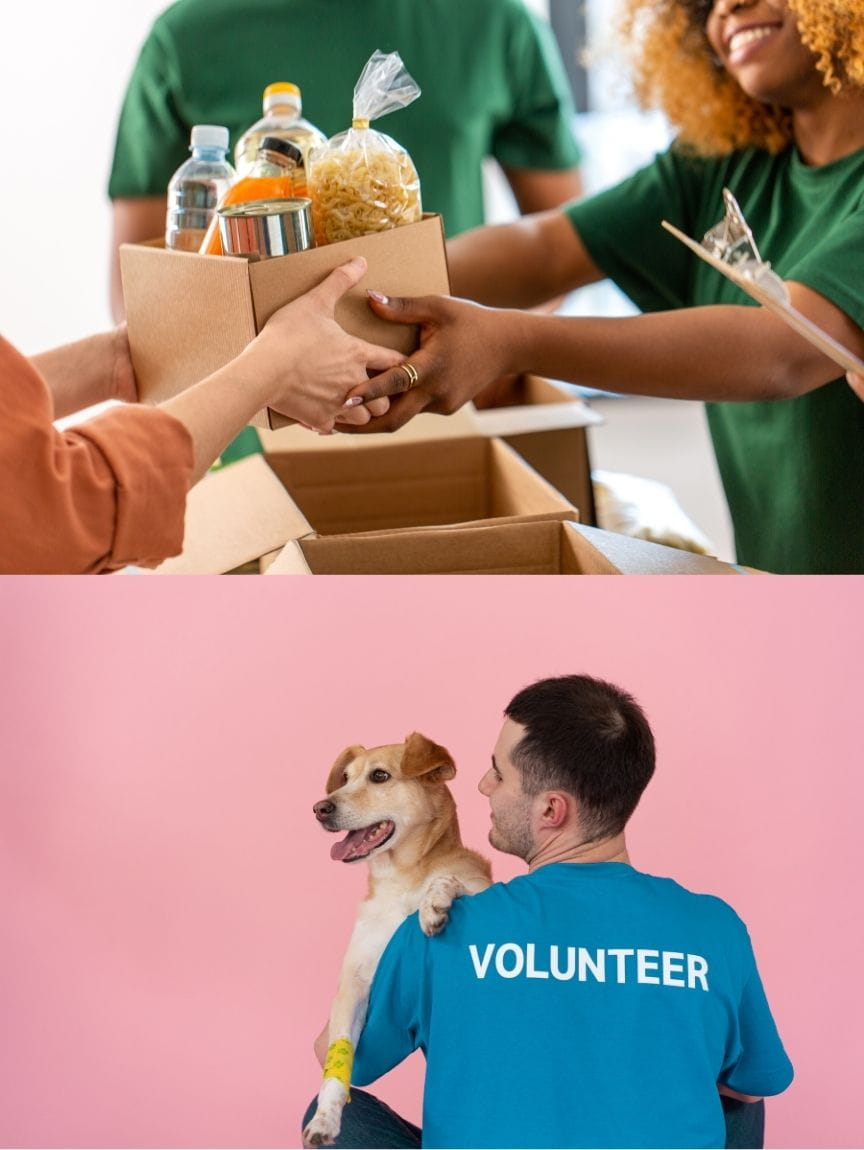 volunteering people volunteering in different situations