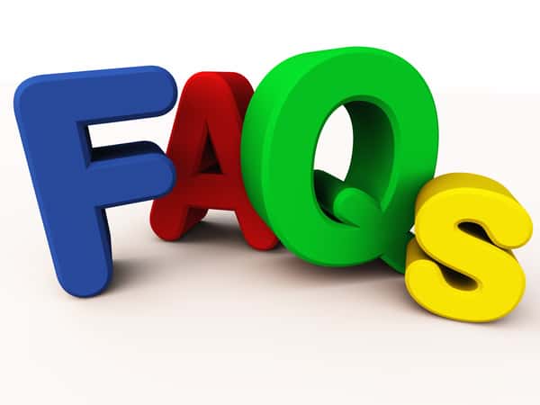 "FAQs" in big blue, red, green and yellow letters