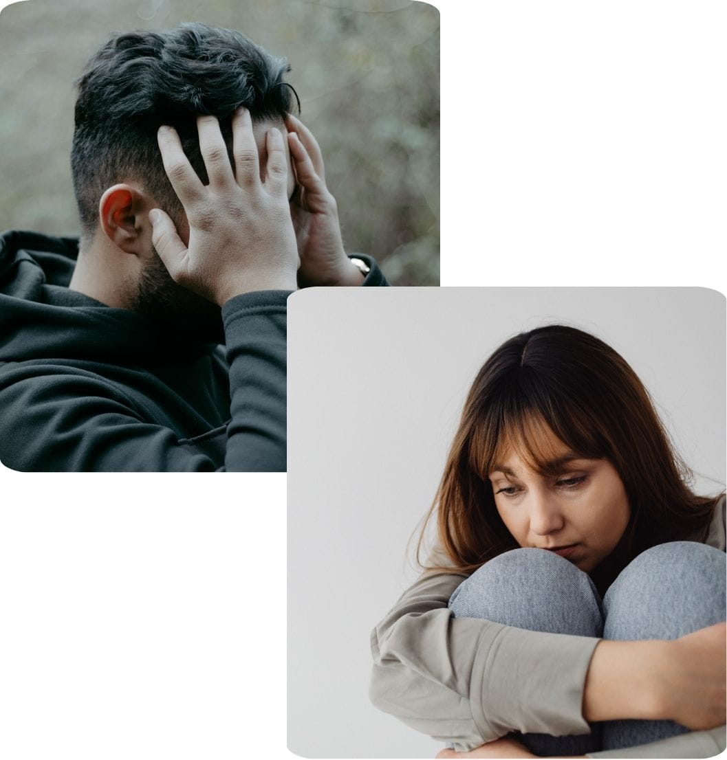 photo collage of a distraught man and woman photo collage of a distraught man and woman