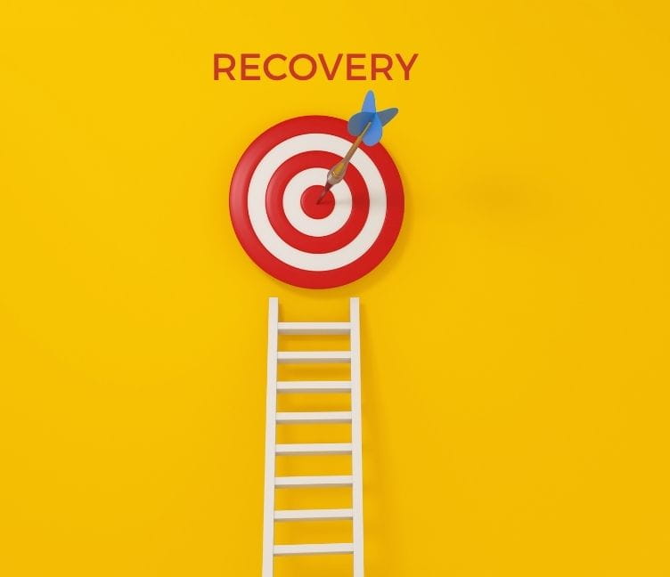 steps towards recovery A ladder standing upwards and a goal at the top labeled "recovery"