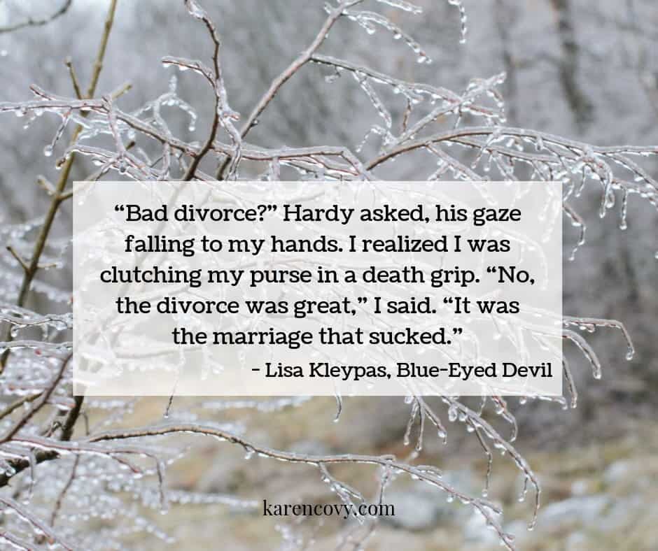 Quote about a bad divorce on top of picture of frozen winter scene