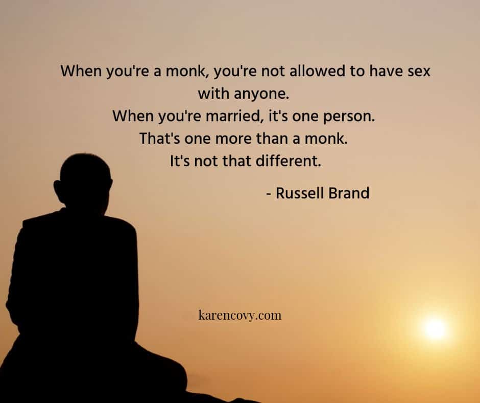 Picture of monk at sunrise with funny meme comparing being married to being a monk.