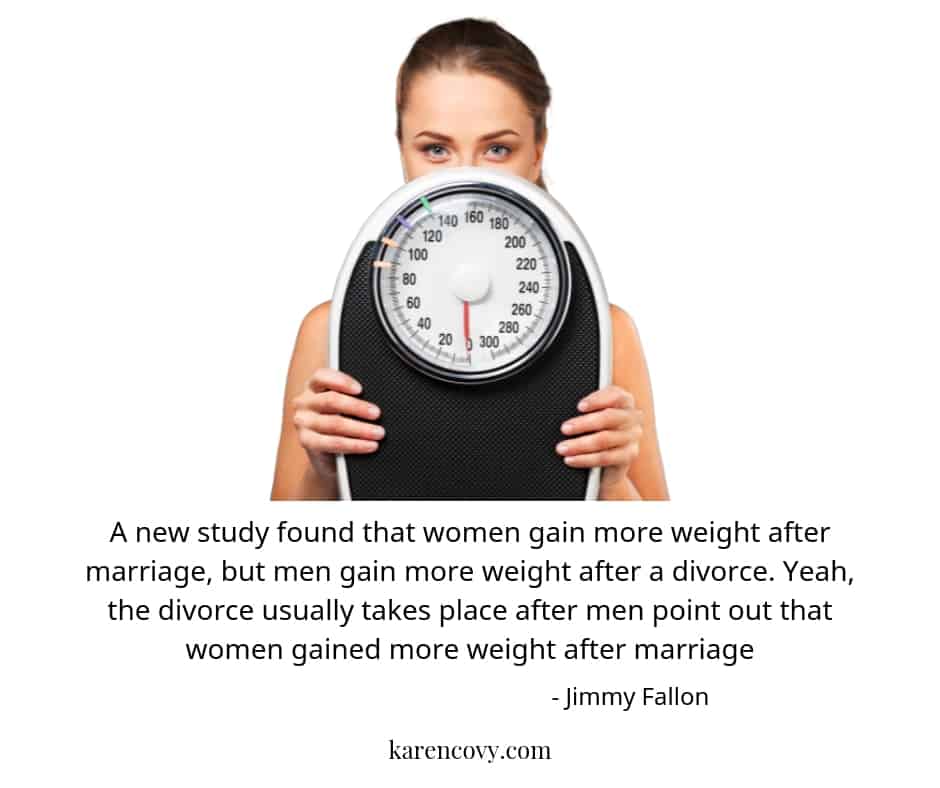 Funny divorce meme about men ending up divorced after telling their wives they gained weight after marriage.