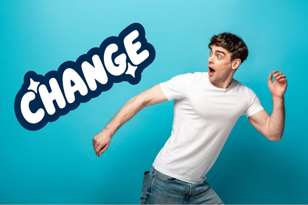 man running away from change
