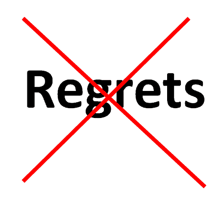 Word "Regrets" with a red x over it