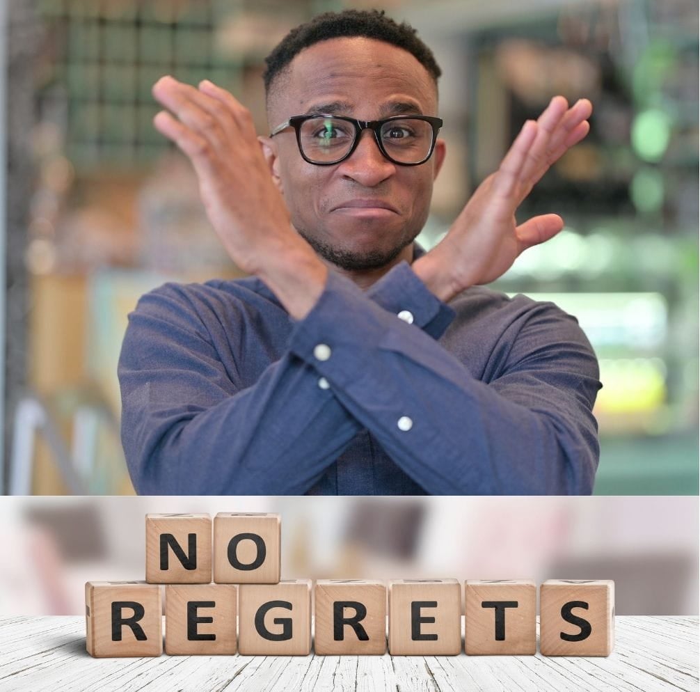 man signing "no regrets"