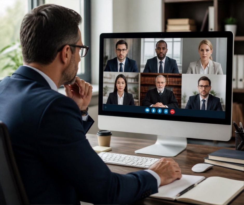 a man attending a virtual court hearing