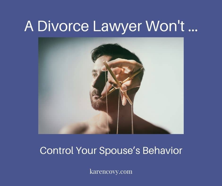 Meme: Picture of a man with a puppet hand superimposed over his brain with the caption, "A Divorce Lawyer Won't Help You Control Your Spouse's Behavior