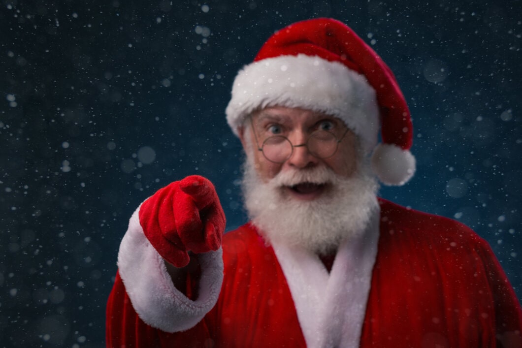 Santa pointing a finger at you.