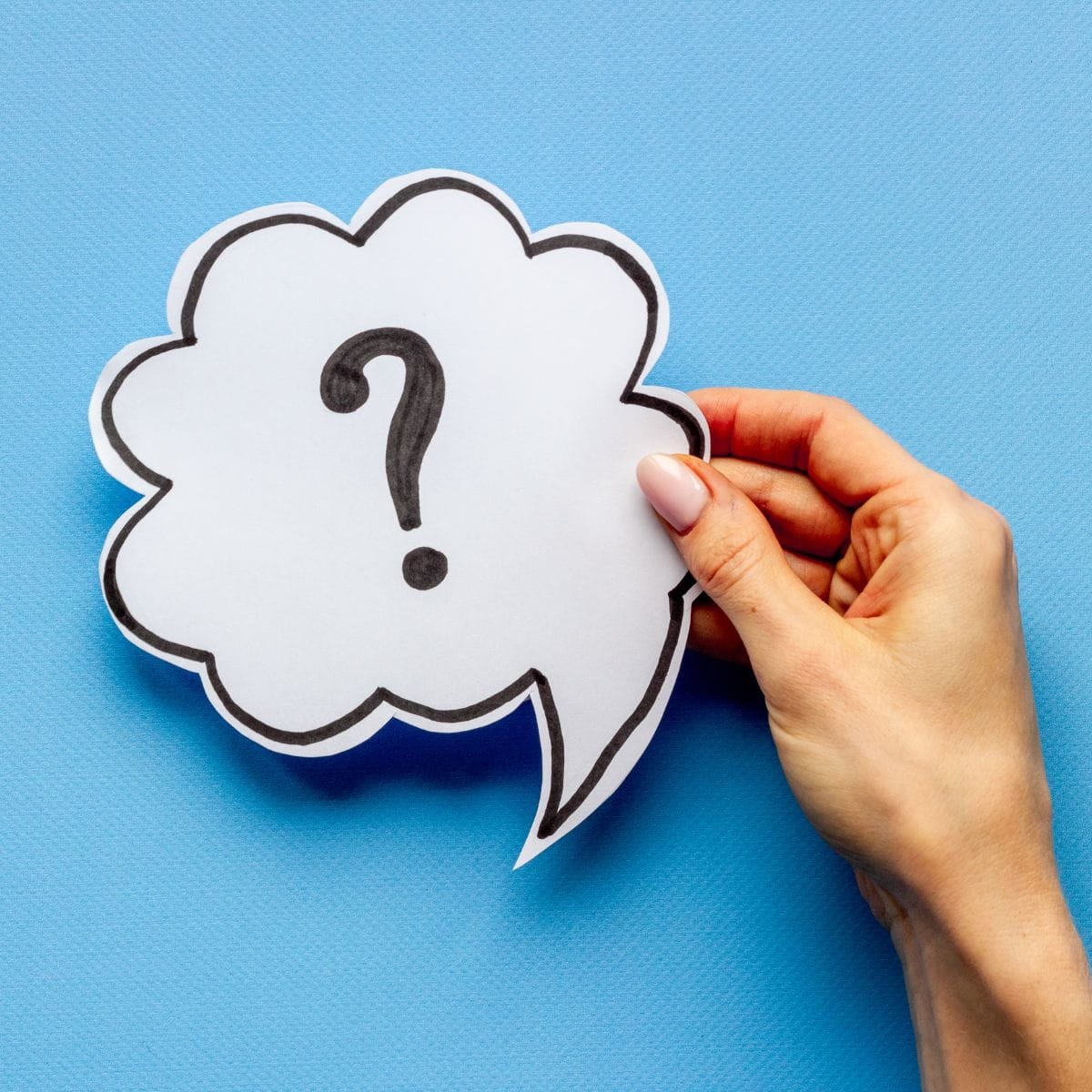 Divorce Process FAQs Hand holding a thought bubble with a question mark in it. Divorce Process FAQs can be a mystery.