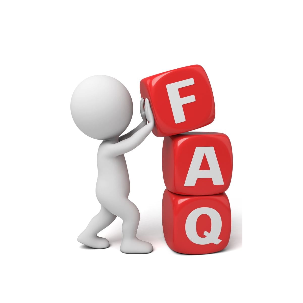 Children and Divorce FAQs Clay man holding up 3 red dice with the letters FAQ on them. Signifies Kids & Divorce FAQs.