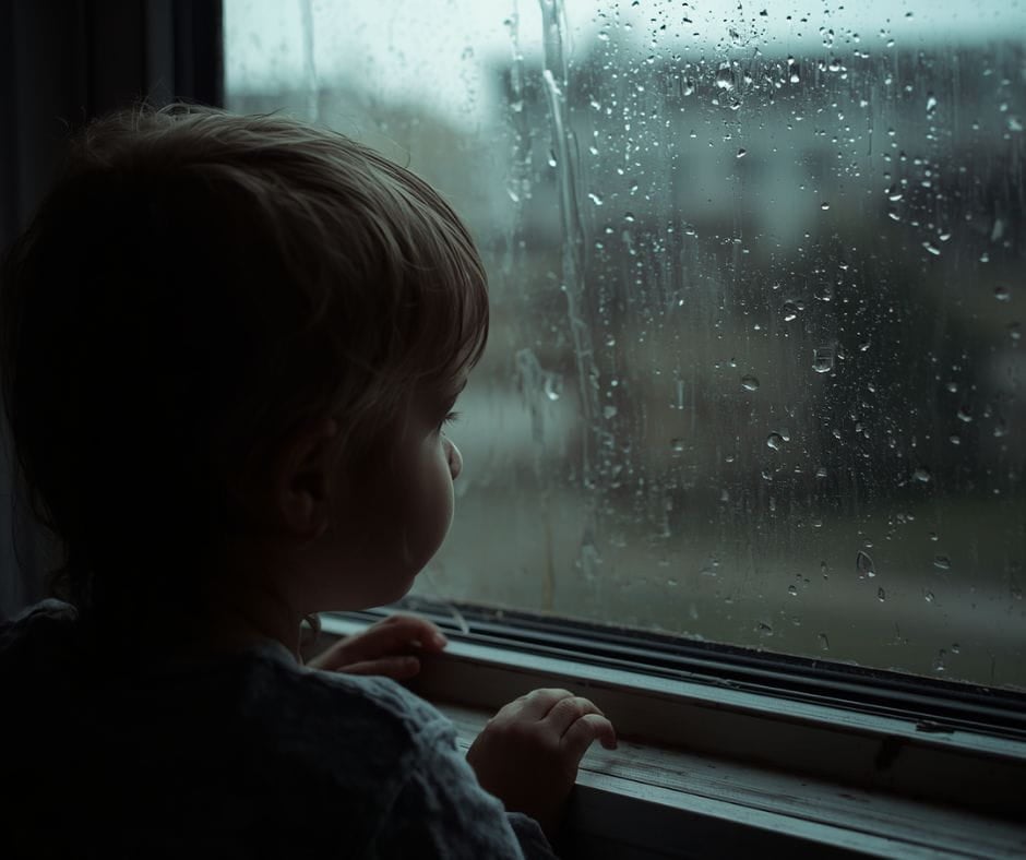 Child of Divorce Lonely child of divorce looking out a rainy window.