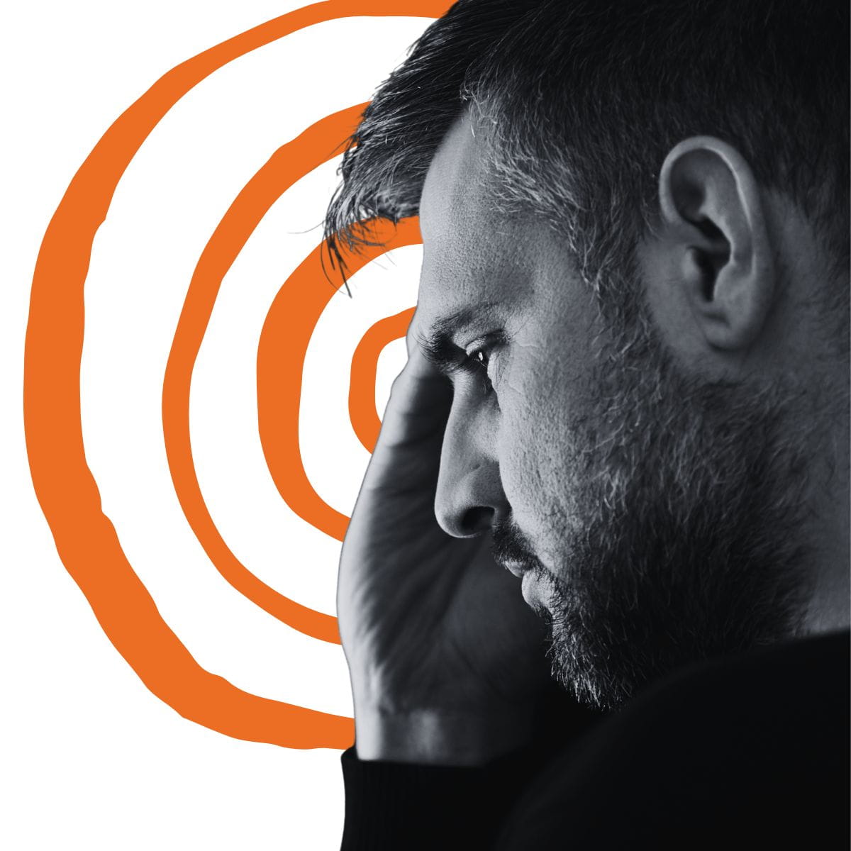 Emotional Spiraling Black and white image of a man in front of a spiral, signifying spirally emotions.