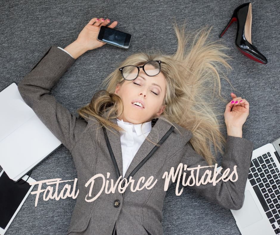 Fatal Divorce Mistakes Business woman passed out on the floor with her cell phone in her hand. Looks like a police murder picture. Fatal divorce mistakes.
