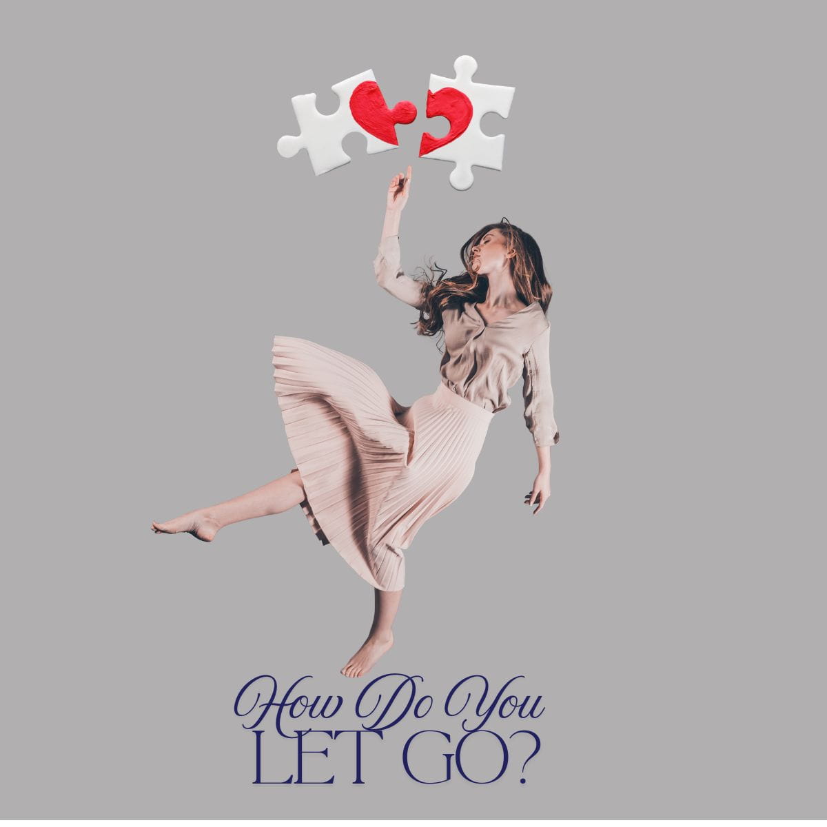 Free Falliing After Divorce Woman with broken heart puzzle pieces above her head free-falling down.