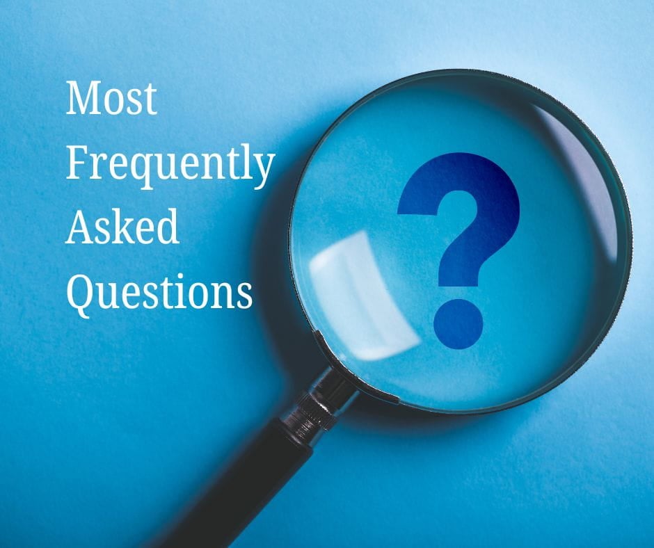 Questions Magnifying Glass over a question mark on a blue background. Most frequently asked questions.