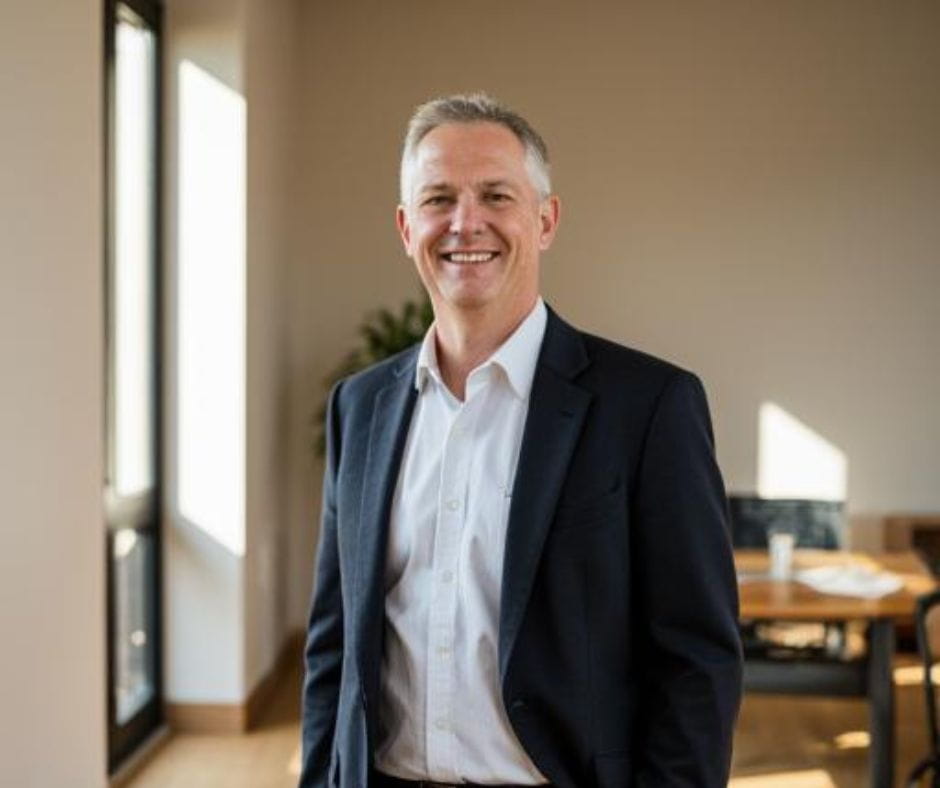 AI image of a confident relaxed middle-aged executive looking at camera.
