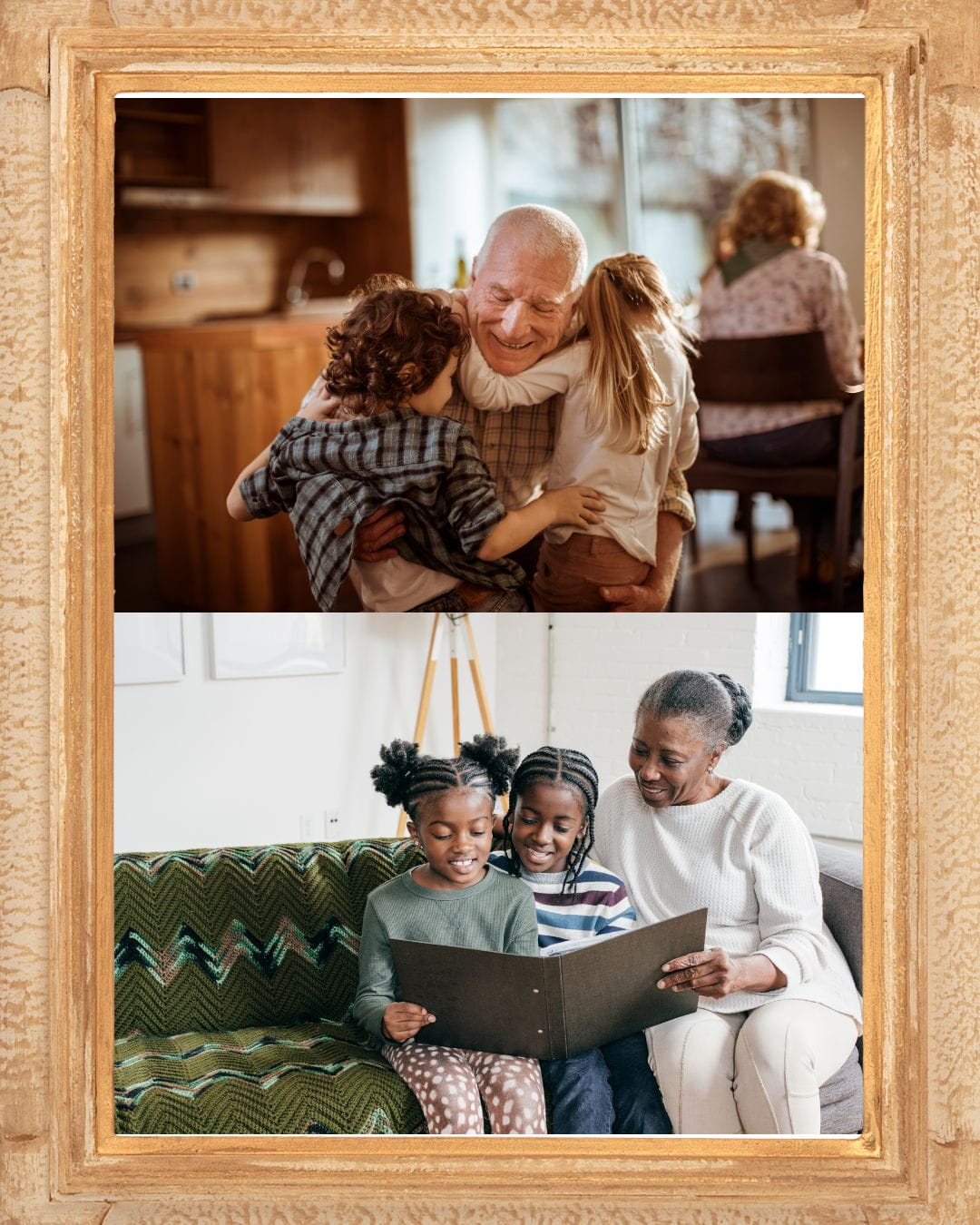 picture frame containing photos of grandparents spending time with their grandkids