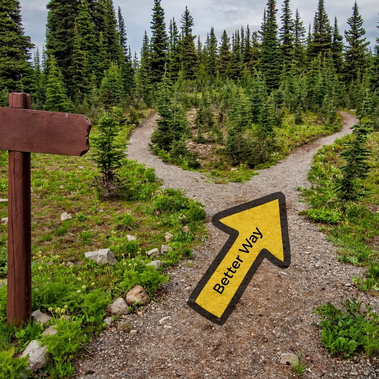Better way Crossroads with a sign pointing in one direction saying "Better Way"