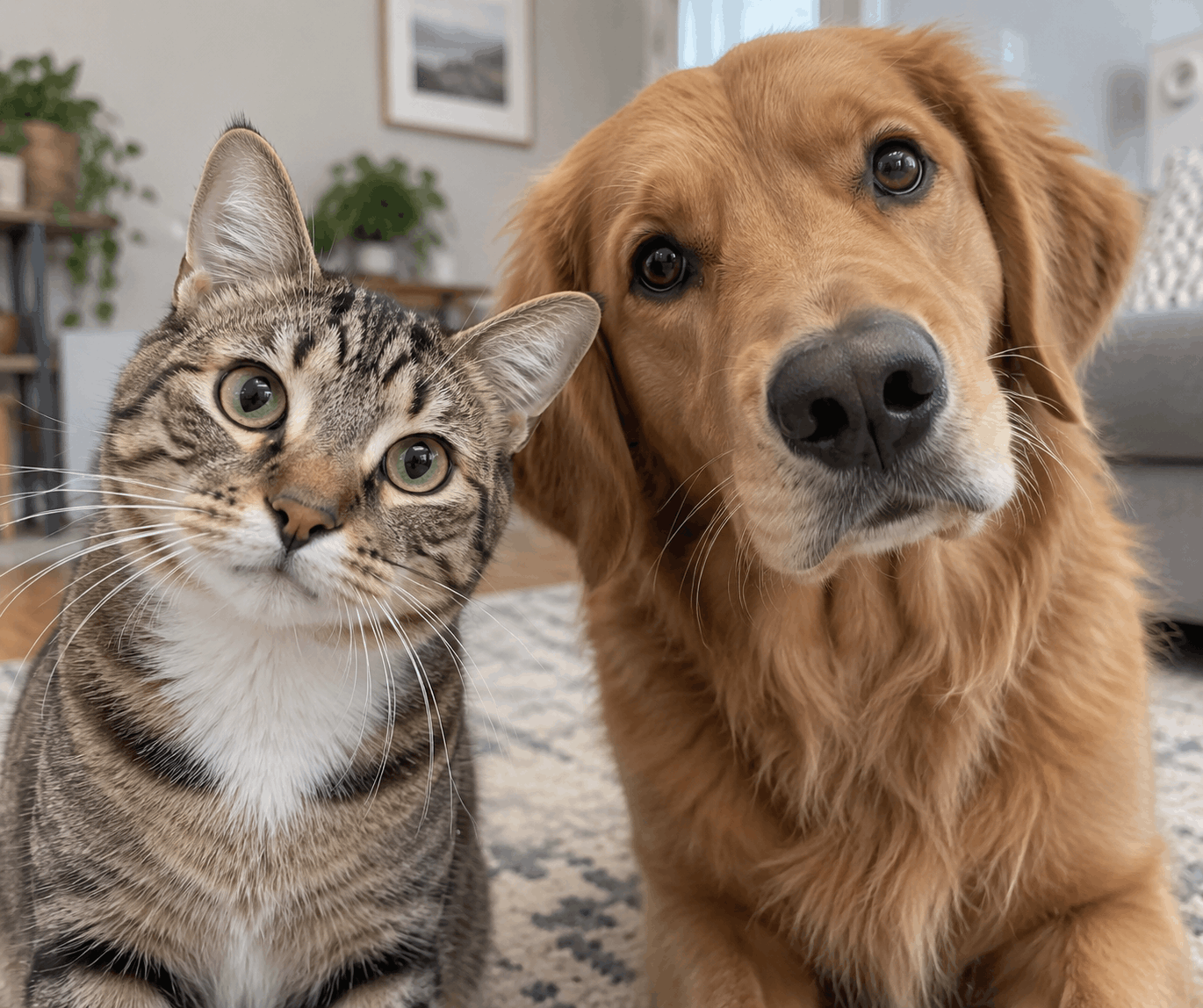 Custody of Your Pet AI image of a curious cat and dog looking at the camera. Get custody of your pet.