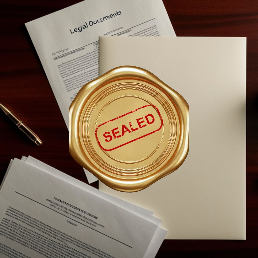 Documents Under Seal Legal documents with a gold seal over them