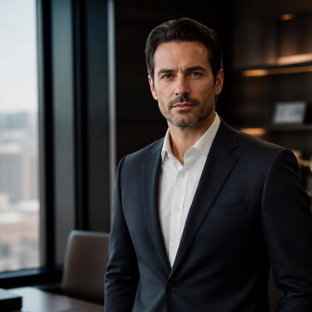AI image of a handsome divorce lawyer.