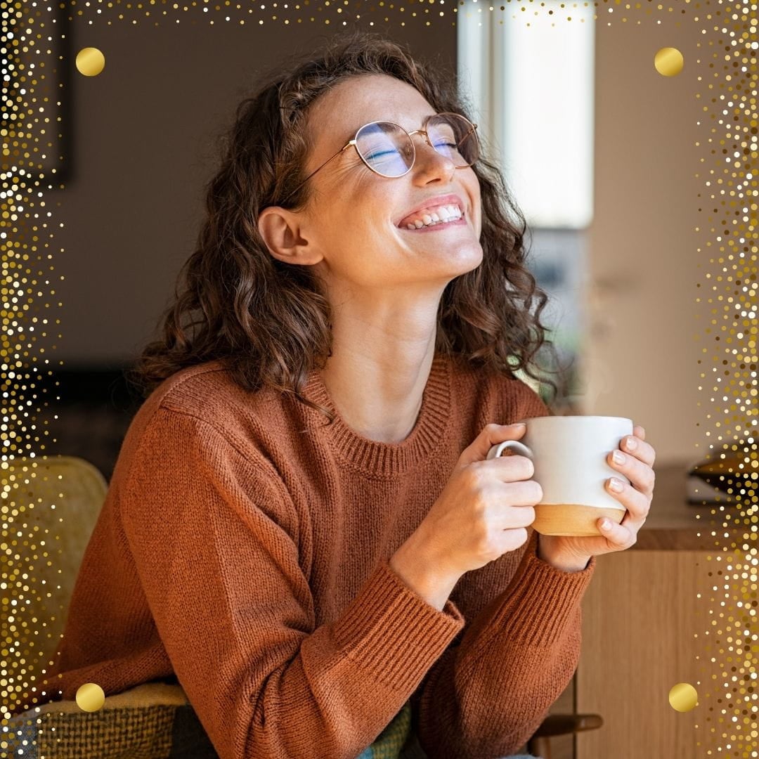 Happy Woman Smiling happy woman holding a coffee cup