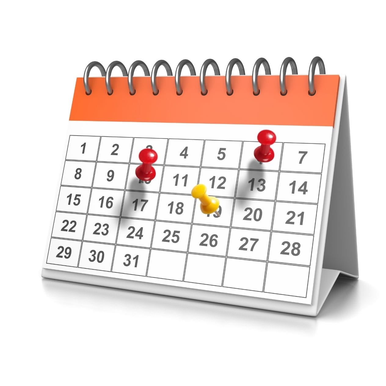 Parenting schedule with thumbtacks marking days.